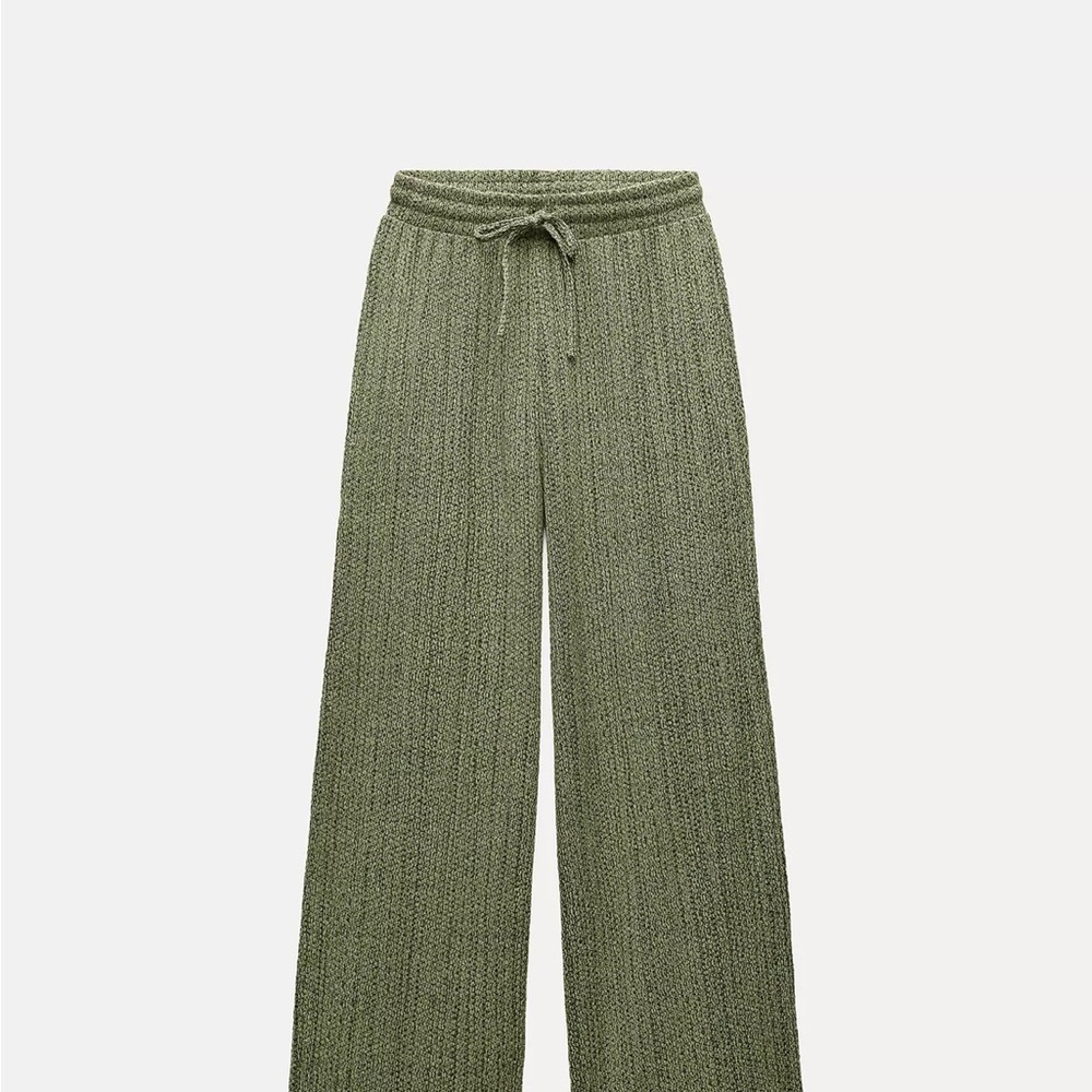 Zara Sage Green Wide-Leg Knit Pants